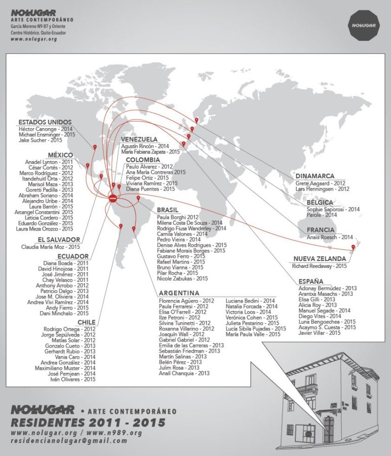 Mapa de residentes de No Lugar – Arte Contemporáneo 2011 – 2015.